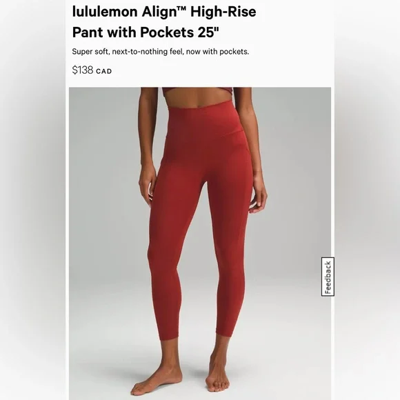 BNWT Lululemon size 12 align 25” cropped legging with pockets in a coral color - Picture 3 of 6